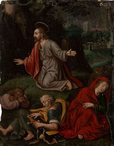 Germany. 17th century. Fourteen by eleven centimeters. Christ on the Mount of Olives. Oil/wood.