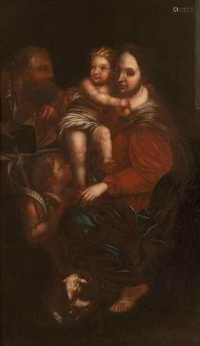 Southern Germany. 18th century. 165 x 100 cm. The holy family with the boy John. Oil/Lwd./Lwd. Provenance: Collection Reck, Tettnang. Aged, rest.