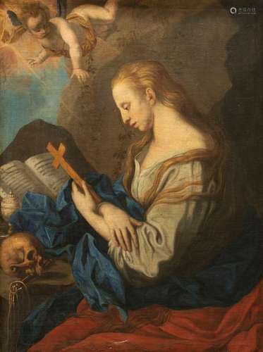 Fox, Caspar. Saulgau 1671 - 1741. 74 x 59 cm. Mary Magdalene in prayer. Oil/liquid, signed lower left. Provenance: Collection Reck, Tettnang.