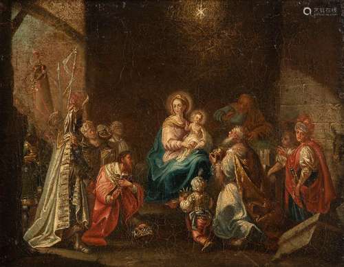 Southern Germany. 18th century. 26 by 34 cm. The worship of kings. Oil/Lwd./Lwd. Aged, rest.