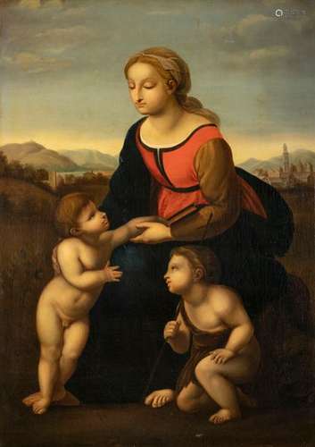 Sanzio, Raffaello (to). Urbino 1483 - Rome 1520. 107 x 76 cm. The Madonna with the Christ and John boy. 