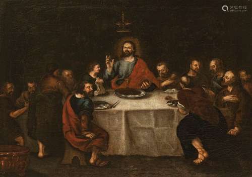 Southern Germany. Around 1800. 83 by 106 cm. The last supper. Oil/swd. Provenance: Collection Reck, Tettnang. Probably original frame.