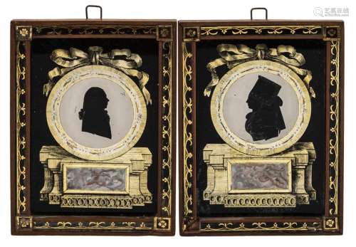 A FEW EGLOMISEEN, LATE 18TH CENTURY,. PROFILE PICTURES IN MEDALLIONS. 13 X 9.5 CM.