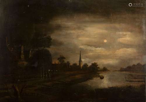 Borssom, Anthonie van (attr.). Amsterdam about 1629 - 1677. 60 x 83 cm. Nightly canal landscape by moonlight. Oil/wood. Provenance: From old South German private property. Rest.