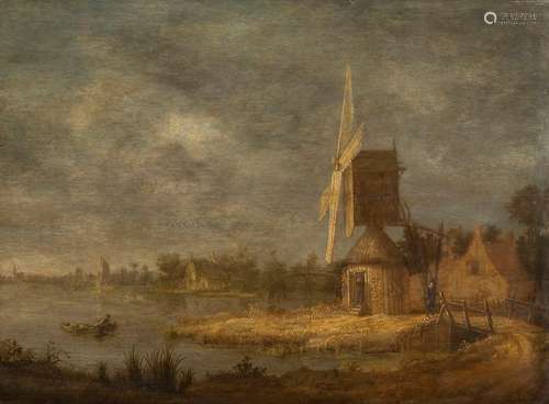 Croos, Jacob van der. The Hague about 1632 - Amsterdam 1699. 45 x 60 cm. Dutch canal landscape with windmill. Oil/wood, parquetry on the back. Provenance: From old South German private property.