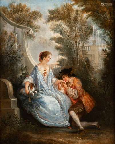 Lancret, Nicolas (successor). Paris 1690 - 1743. 53 x 49 cm. Gallant couple in the park. Oil/Lwd./Lwd.