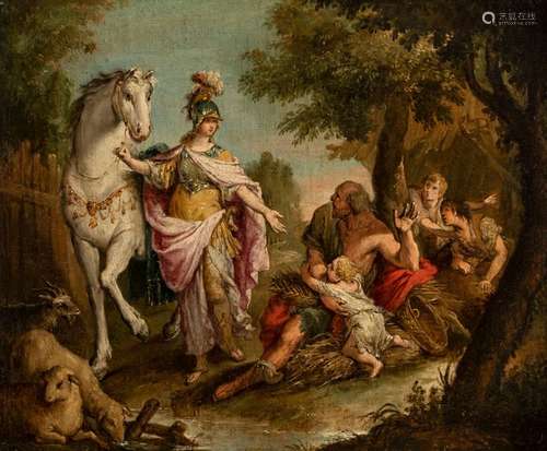 Zuccarelli, Francesco (district). Pitigliano 1702 - Florence 1788. 23.5 x 26.5 cm. Erminia with the shepherds. Oil/Lwd./Lwd. 