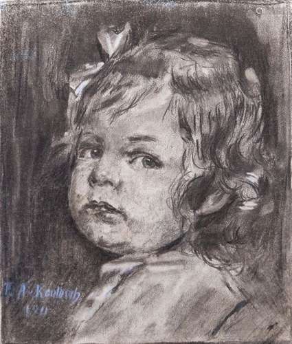 WITHOUT. F.A. KAULBACH 1911. PORTRAIT EINES MÄDCHENS. 27 X 22 CM.