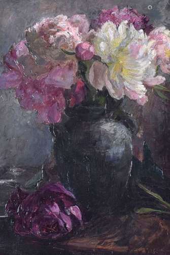 BEZ. P.V. WÄCHTER. BLUMENSTILLEBEN. 50 X 35 CM.