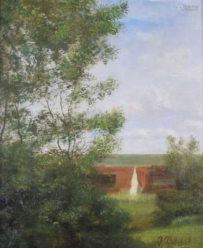 WITHOUT. J. KORNBECK. LANDSCHAFT MIT BAUERNHAUS. 40 X 33 CM.