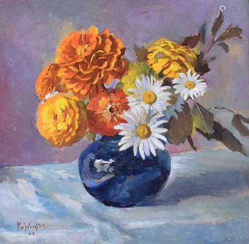 BEZ. P.V. WÄCHTER. BLUMENSTILLEBEN. 47,5 X 50 CM.