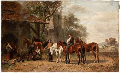 Hartmann, Ludwig. Munich 1835 - 1902. 37 x 62 cm. The blacksmith's. Oil on canvas, signed and inscribed München. Provenance: Collection of a Southern German entrepreneur.