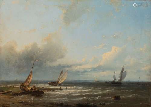 Hulk, Abraham. London/Amsterdam 1813 - 1897. 30 x 40 cm,o.R. Sailing ships on moving sea in cloudy weather. Oil/wood, signed lower left. Provenance: From old South German private property.