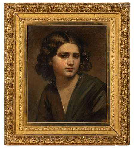 Winterhalter, Franz Xavier. Menzenschwand 1805 - Frankfurt a.M.1873. 46 x 38 cm. Portrait of a girl with curly brown hair in three-quarter view. Oil/leaflet, lower right old label with inventory number 49, Provenance: From a southern German entrepreneurial family, which goes back in direct line to the artist family Winterhalter.