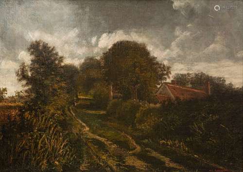 Rousseau, Theodore. Paris 1812 - Barbizon 1867. 33 x 46 cm. Summery landscape with field path at a farmhouse. Oil/Lwd./Lwd., signed lower right. Provenance: Acquired by the family of the present owner in 1953 in the Stuttgart Kunstkabinett by Roman Norbert Ketterer at the 17th auction (lot 844R). With a letter from Julius Meier-Graefe on the back of an old photograph of the painting, dated Berlin October 4 (19)21.