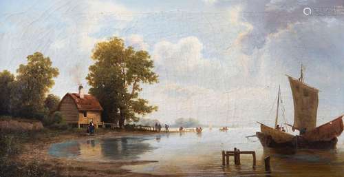 UNDEUTL. SIGNIERT. MOTIV AN DER ELBE. 42 X 79 CM.