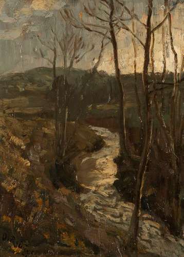 Cleaner, Otto. Stuttgart, 1863 - Tachensee/Korntal, 1909. 58 x 41 cm. The Feuerbach in autumn. Oil/wood, signed lower left.