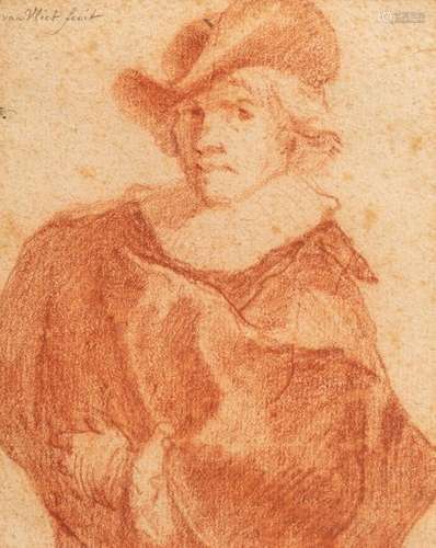 Rembrandt, Harmensz. van Rijn (after). Leiden 1606 - Amsterdam 1669. 14.5 x 12 cm,o.R. Self portrait of Rembrandt. Red chalk/paper, upper left old attribution to Jan Joris van Vliet (1610-after 1635). After the etching of Rembrandt's 