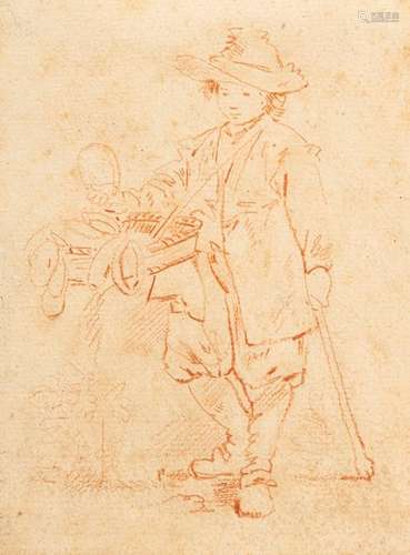 France. 18th and 19th centuries. 15,5 x 12 cm,o.R. Street vendor boy with vendor's tray. Red chalk/paper, placed on a passe-partout at the upper edge. Provenance: From the collection of the physician Max Graff, well known with Erwin Panofsky between the wars.