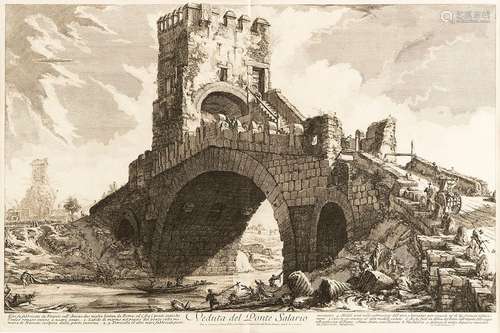 Piranesi, John the Baptist. Mogliano 1720 - Rom 1778. 40.2 x 61 cm. View of the Solario Bridge. Radierung. Pussies 918, Focillon 744, Wilton-Ely 180. Aus der Folge 