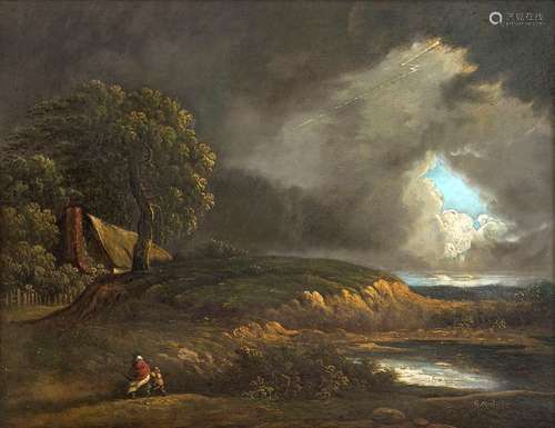 BEZ. G. MORLAND. LANDSCHAFT BEI GEWITTER. 42 X 52 CM.