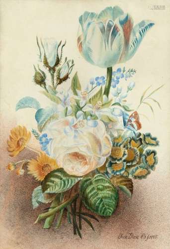 Ox, Jan van. Middelharnis 1744 - The Hague 1808. 36 x 26 cm. Blumenbouquet. Watercolor/Paper, below right signiert and dates 1775.