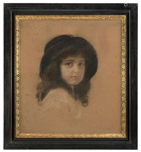 Kaulbach, Friedrich August von. Munich 1850 - Ohlstadt 1920. 54 x 48 cm. Portrait of a girl. Pastel/paper, signed lower right. According to family tradition, the portrait of Katia Pringsheim, the later wife of Thomas Mann.