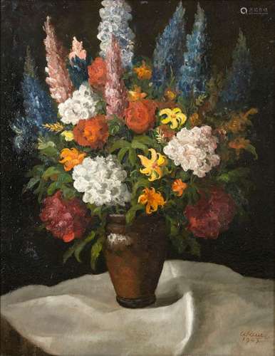 BEZ. W. REUE 1943. BLUMENSTILLEBEN. 76 X 58 CM.