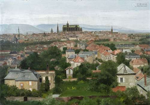 BEZ. W. REUE. STADTANSICHT VON METZ. 49 X 70 CM.