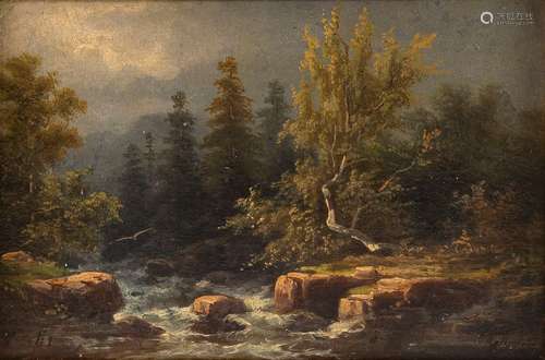 BEZ. BRÜGNER. FLUSSLANDSCHAFT. 13 X 18.5 CM.