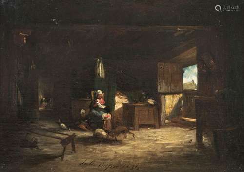 BEZ. JULES DUPRE 1836. INTERIEUR EINES BAUERNHAUSES.