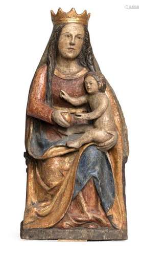 ENTHRONED MADONNA WITH CHILD. 19TH/20TH CENTURY, GOTHIC STYLE. H. 67 CM.