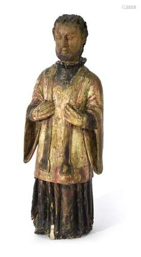 STANDING SAINT, SOUTHERN EUROPE,. 18TH/19TH CENTURY, WOOD, SET. H. 90 CM.