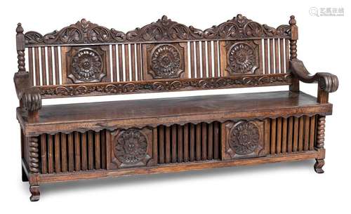 EXTRAORDINARY HISTORICISM. -BENCH, FRANCE, 19TH CENTURY 96 X 190 X 60 CM.