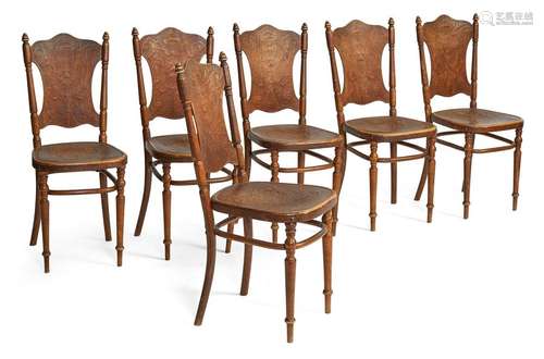 SET OF SIX CHAIRS,FISCHEL. VIENNA, 1900, BOOK. H. 96 CM.