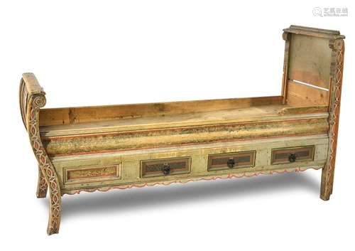 NARROW BED WITH DRAWERS. POLYCHROME PAINTED, 19TH CENTURY 80X190X63 CM.