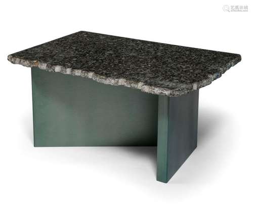 COFFEE TABLE, HOLGER SCHEEL,. 1990S, GRANITE AND STEEL. 46 X 95 X 67 CM.