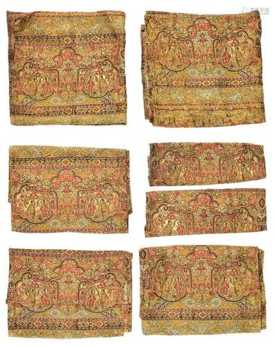 7 TEILE TEXTIL, CHINESE-TIL. FRANKREICH, SEIDE/METALLFADEN. H. BIS 315 CM.