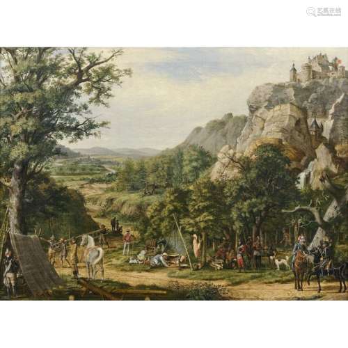 École SUISSE vers 1820 Le campement Sur sa toile d…