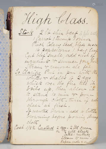 MANUSCRIPT. - COOKERY. [A hand-written book of recipes. N.p: circa 1880's.] 210pp. manuscript,