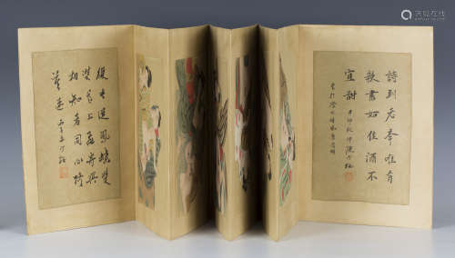 EROTICA. [Six printed panels of Chinese erotic scenes. N.p: circa 1900.] Folding sheet, (opening