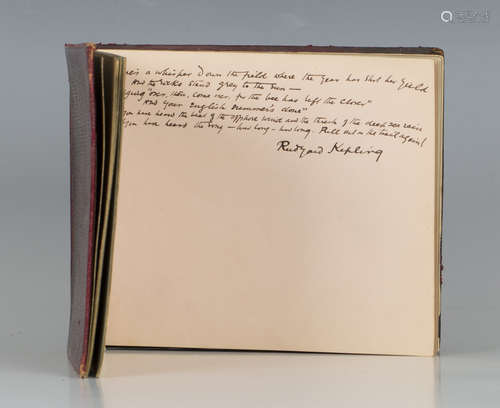 KIPLING, Rudyard. [A manuscript album containing the first verse of Rudyard Kipling's poem 'L'Envoi'