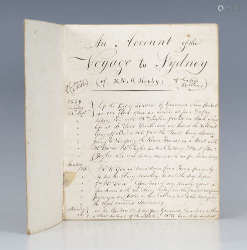 MANUSCRIPT. [A hand-written account of a voyage to Sydney on the steam packet Wilmot, by R.F.M.