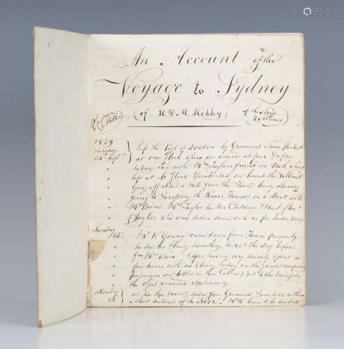 MANUSCRIPT. [A hand-written account of a voyage to Sydney on the steam packet Wilmot, by R.F.M.
