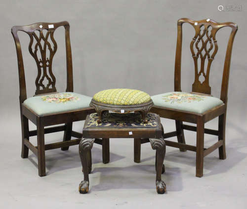 A George III mahogany pierced splat back dining chair, height 98cm, width 55cm, together with a