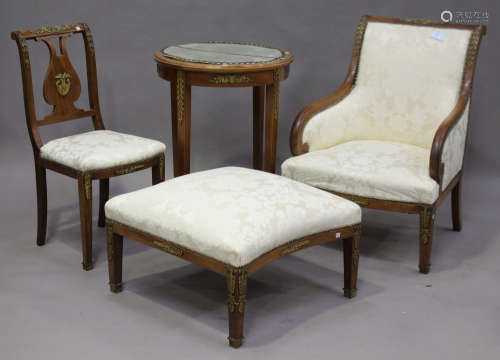 A suite of 20th century Empire style mahogany furniture, all with gilt metal Napoleonic crests and