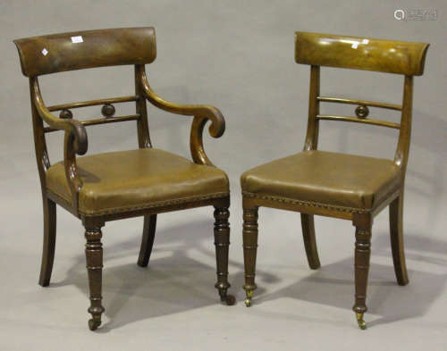 A set of eight George IV mahogany bar back dining chairs, comprising two carvers and six