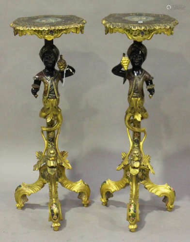 A pair of early 20th century Venetian giltwood, ebonized and painted softwood blackamoor stands,