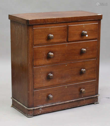 A Victorian mahogany chest of two short and three long drawers, on a plinth base, height 103cm,