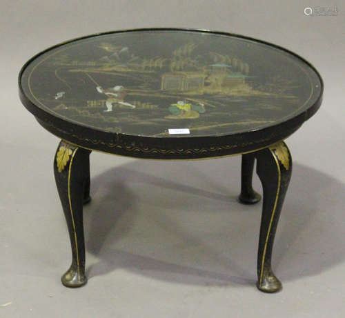 An early 20th century chinoiserie circular coffee table, the top painted and gilt decorated with